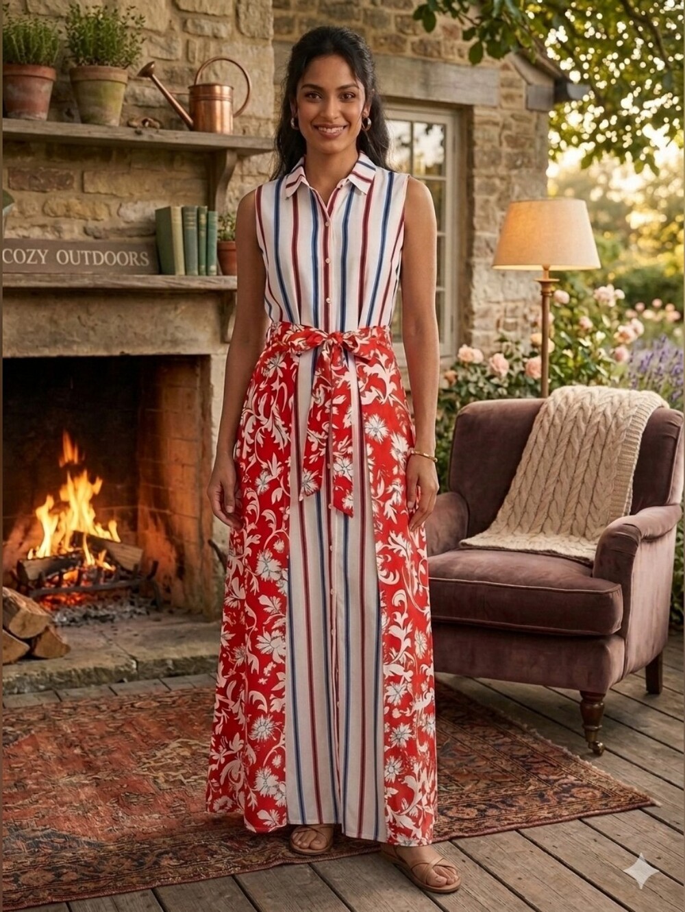 Gabby Isabella Colorful Floral Striped Wrap Dress